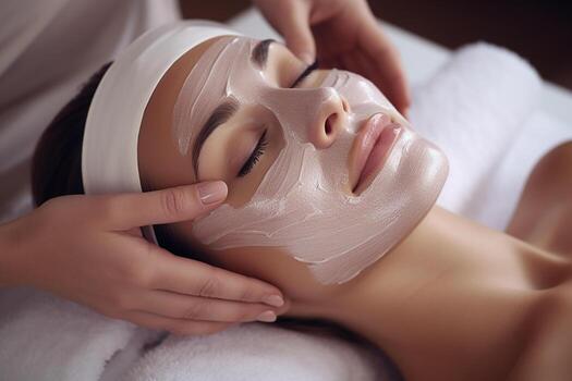 ai generated young woman relaxing during facial at the spa generative ai photo